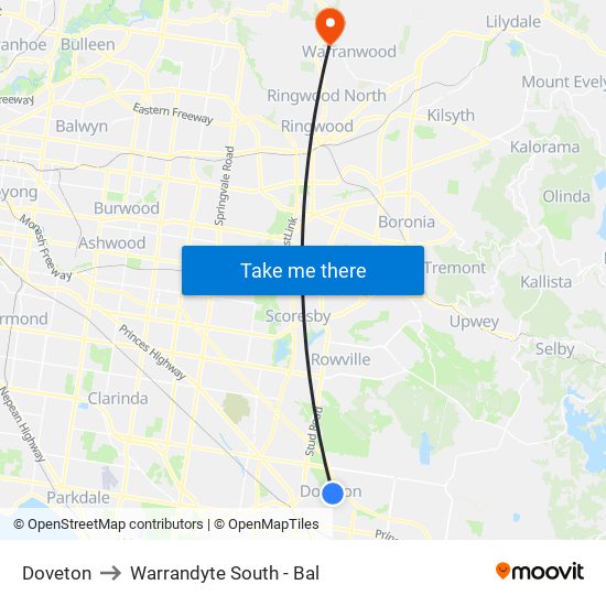 Doveton to Warrandyte South - Bal map