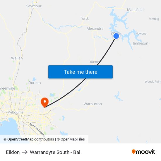 Eildon to Warrandyte South - Bal map