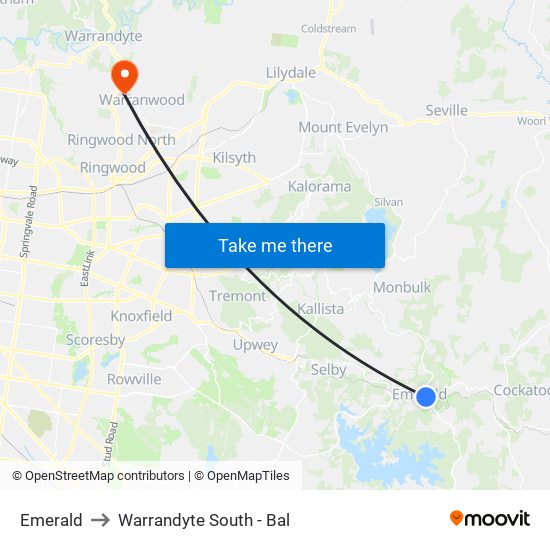 Emerald to Warrandyte South - Bal map