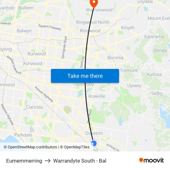 Eumemmerring to Warrandyte South - Bal map