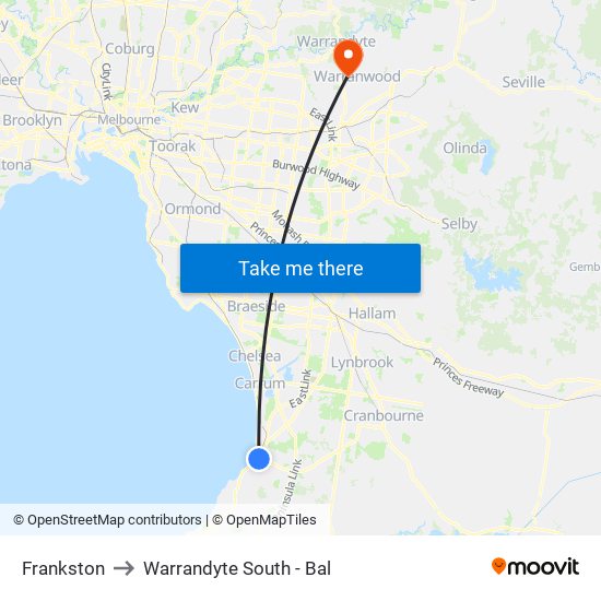 Frankston to Warrandyte South - Bal map