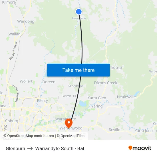 Glenburn to Warrandyte South - Bal map