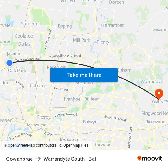 Gowanbrae to Warrandyte South - Bal map