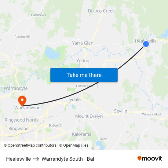 Healesville to Warrandyte South - Bal map