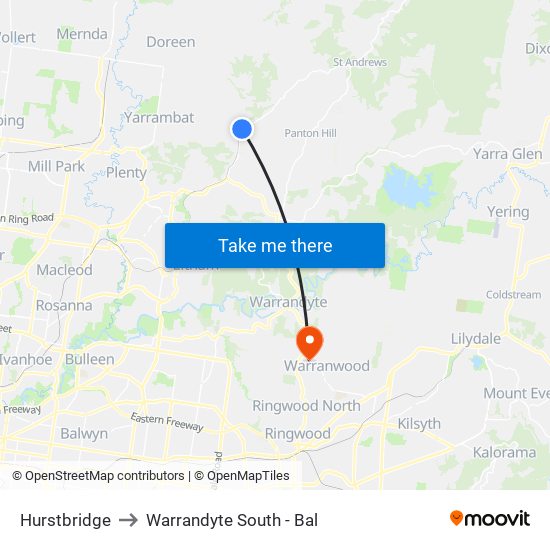 Hurstbridge to Warrandyte South - Bal map