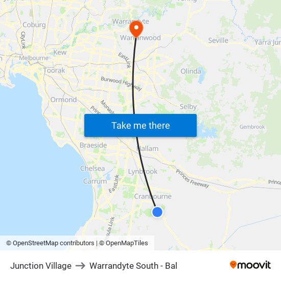 Junction Village to Warrandyte South - Bal map