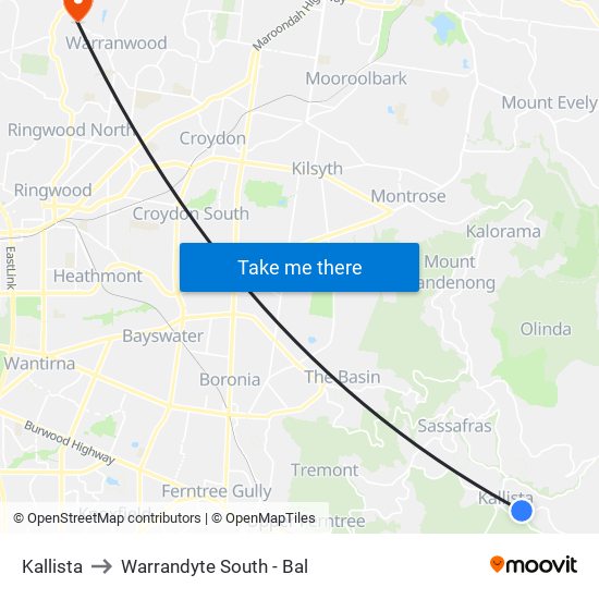 Kallista to Warrandyte South - Bal map