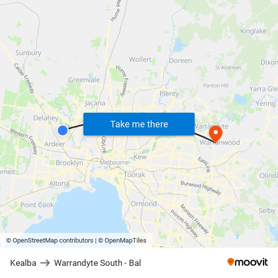 Kealba to Warrandyte South - Bal map