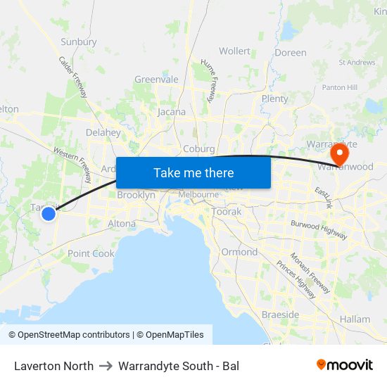 Laverton North to Warrandyte South - Bal map