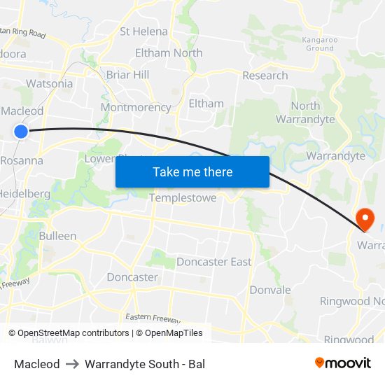 Macleod to Warrandyte South - Bal map