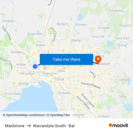 Maidstone to Warrandyte South - Bal map