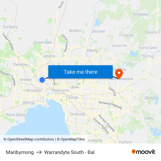 Maribyrnong to Warrandyte South - Bal map