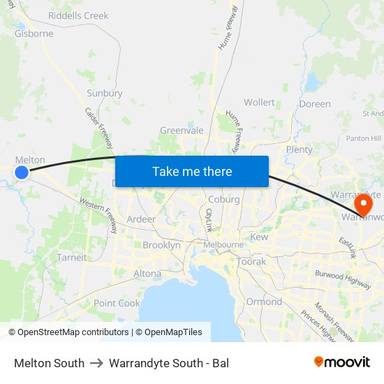 Melton South to Warrandyte South - Bal map