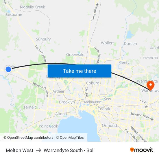 Melton West to Warrandyte South - Bal map