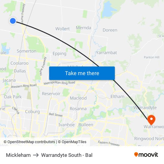 Mickleham to Warrandyte South - Bal map