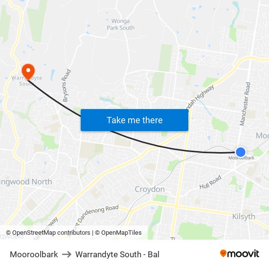 Mooroolbark to Warrandyte South - Bal map