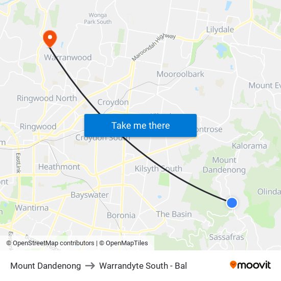 Mount Dandenong to Warrandyte South - Bal map