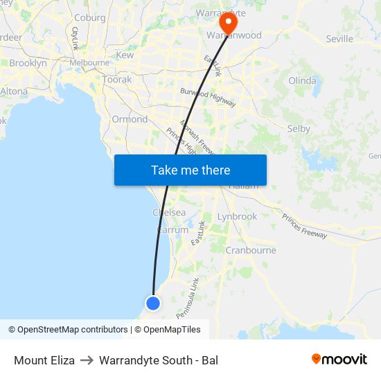 Mount Eliza to Warrandyte South - Bal map