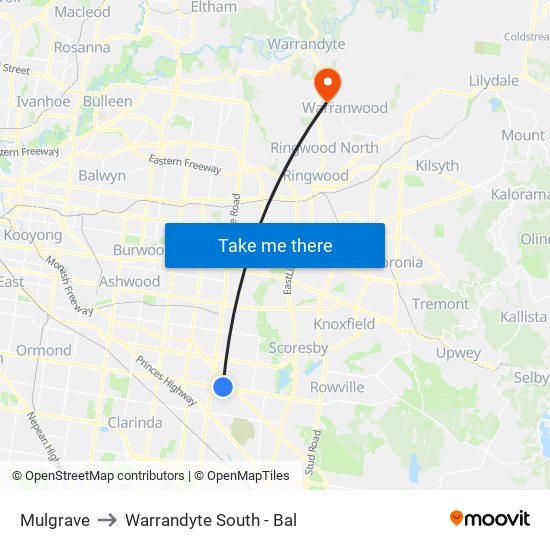 Mulgrave to Warrandyte South - Bal map