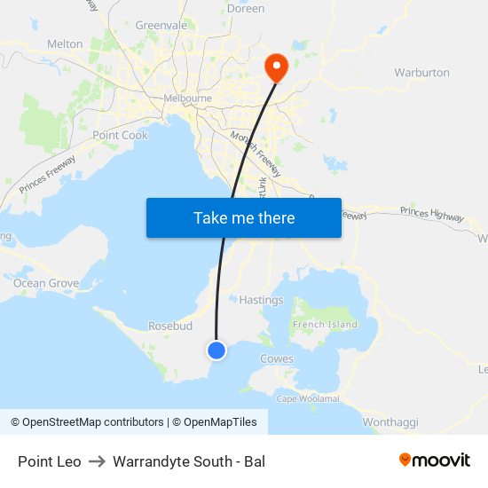 Point Leo to Warrandyte South - Bal map