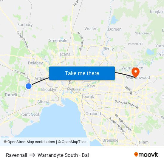 Ravenhall to Warrandyte South - Bal map