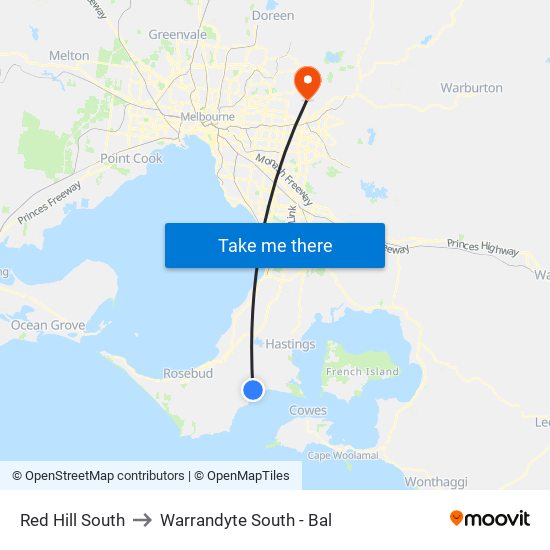 Red Hill South to Warrandyte South - Bal map