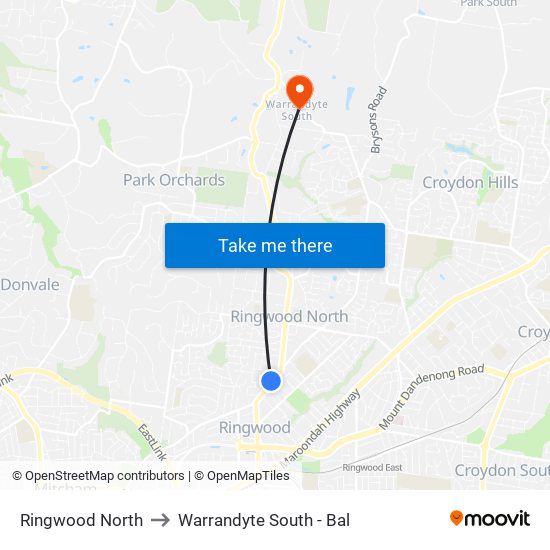 Ringwood North to Warrandyte South - Bal map