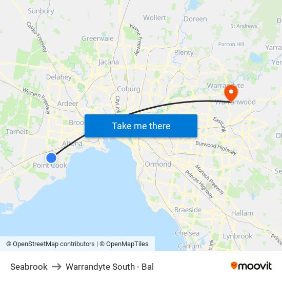 Seabrook to Warrandyte South - Bal map