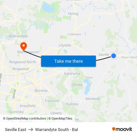 Seville East to Warrandyte South - Bal map