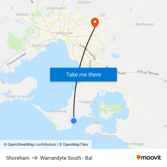 Shoreham to Warrandyte South - Bal map