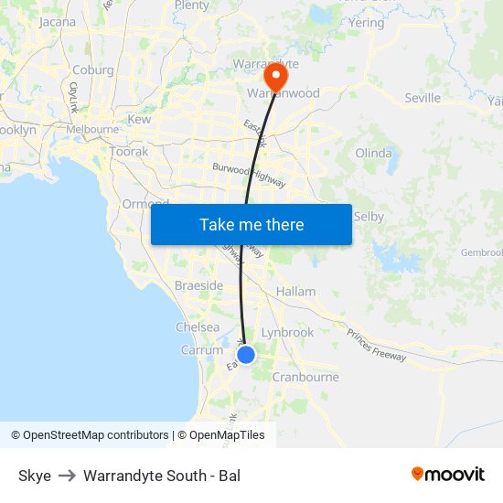 Skye to Warrandyte South - Bal map