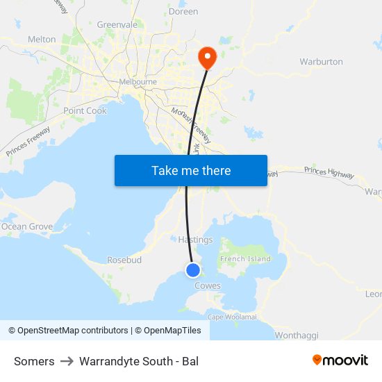 Somers to Warrandyte South - Bal map