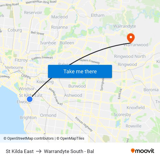 St Kilda East to Warrandyte South - Bal map