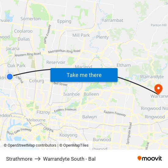 Strathmore to Warrandyte South - Bal map