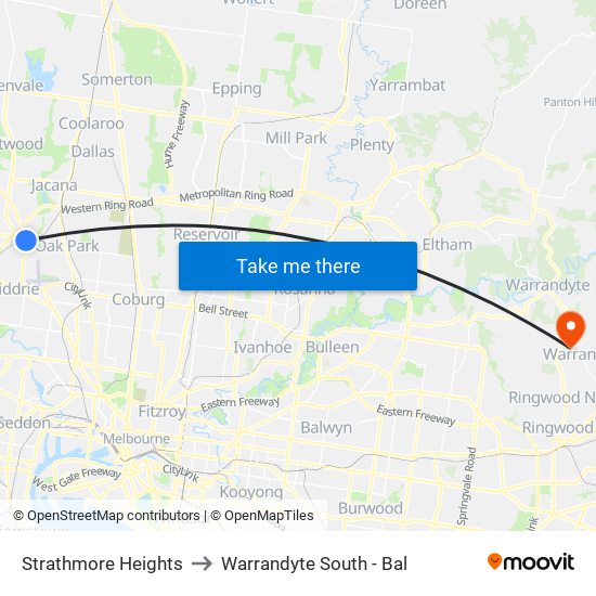 Strathmore Heights to Warrandyte South - Bal map