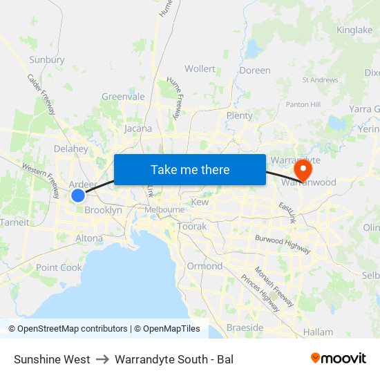 Sunshine West to Warrandyte South - Bal map