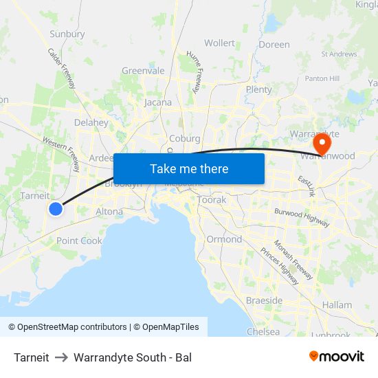 Tarneit to Warrandyte South - Bal map