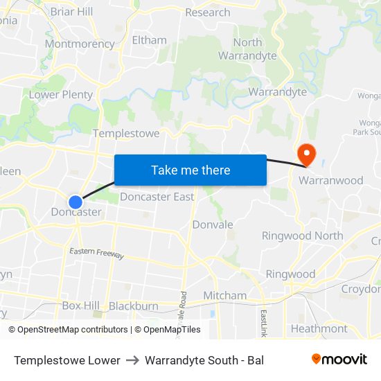 Templestowe Lower to Warrandyte South - Bal map