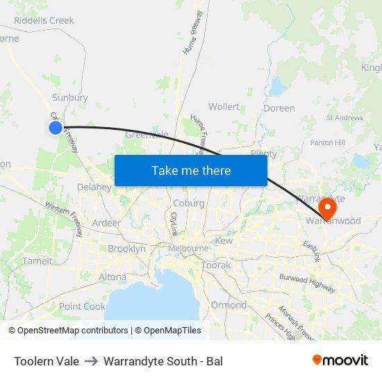 Toolern Vale to Warrandyte South - Bal map