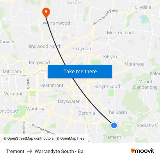 Tremont to Warrandyte South - Bal map