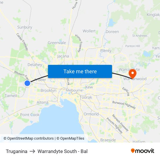 Truganina to Warrandyte South - Bal map