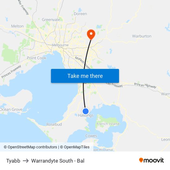 Tyabb to Warrandyte South - Bal map