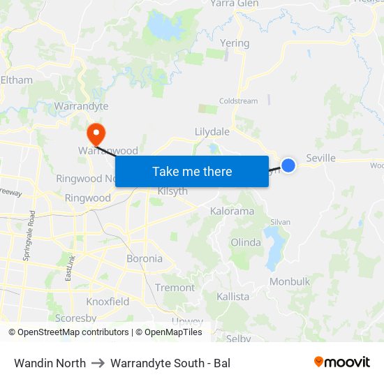 Wandin North to Warrandyte South - Bal map