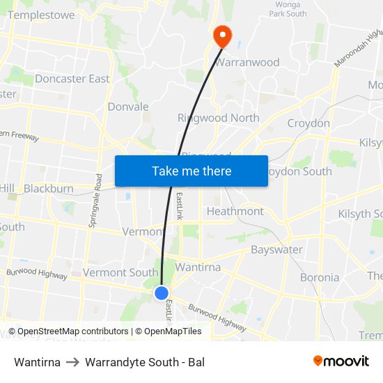 Wantirna to Warrandyte South - Bal map