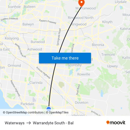 Waterways to Warrandyte South - Bal map