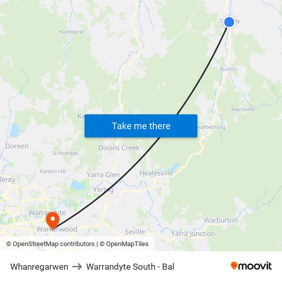 Whanregarwen to Warrandyte South - Bal map