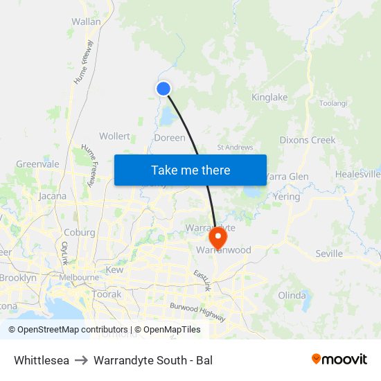 Whittlesea to Warrandyte South - Bal map
