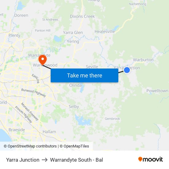 Yarra Junction to Warrandyte South - Bal map