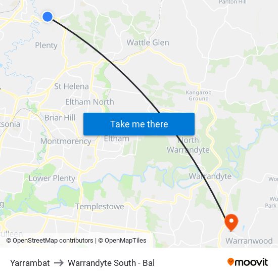 Yarrambat to Warrandyte South - Bal map