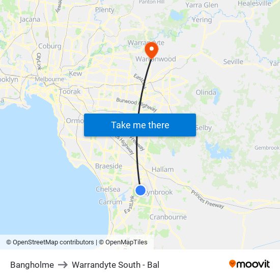 Bangholme to Warrandyte South - Bal map
